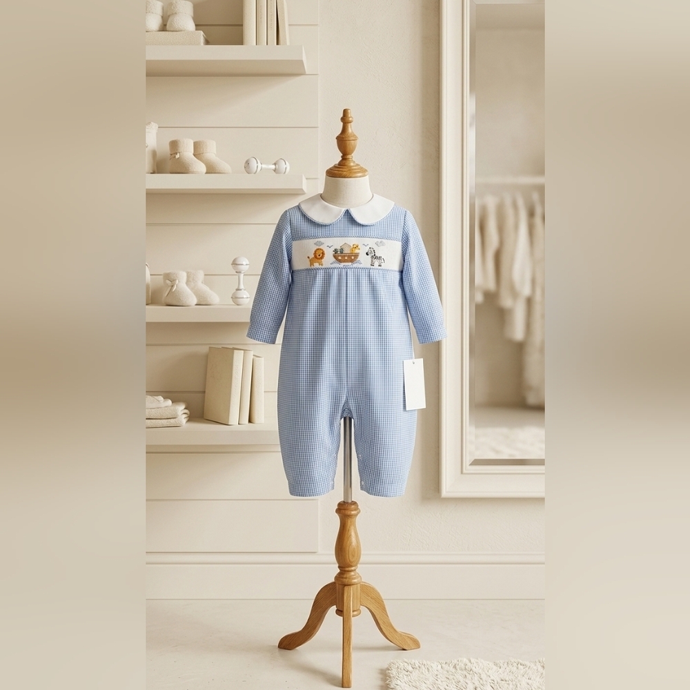NWT Petit Ami Noah's Ark Longall With Hand Picture Smocking Sz 9M
